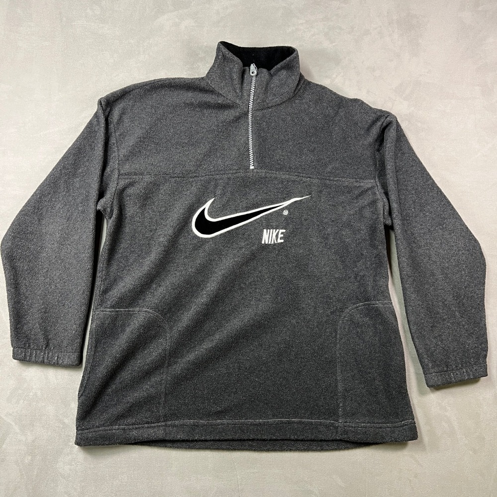 Vintage 90s Nike Big Swoosh 1/4 Quarter Zip Fleece Pullover Mens XL Gray USA